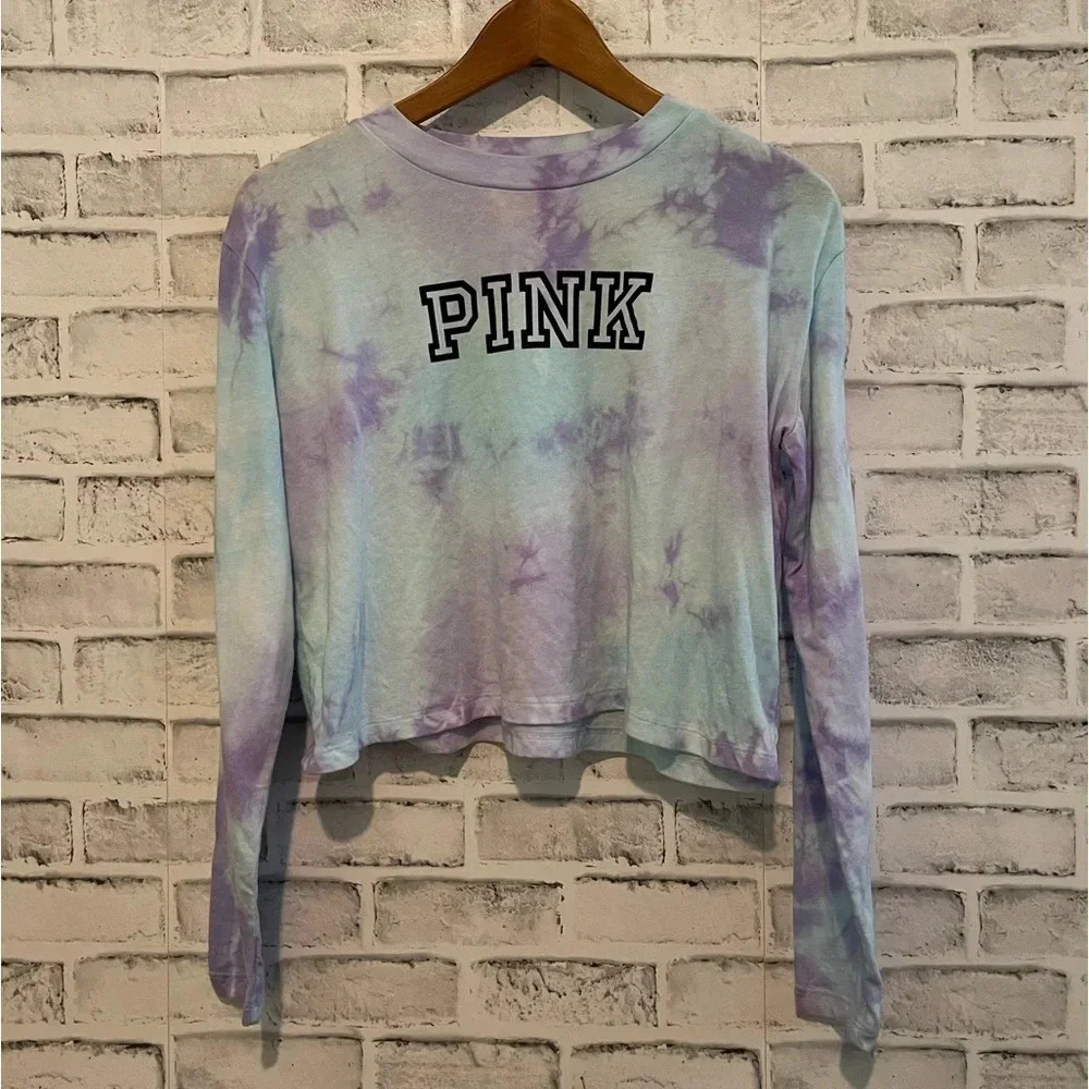 Women’s PINK Victoria’s Secret purple/sea foam long sleeve crop shirt XS